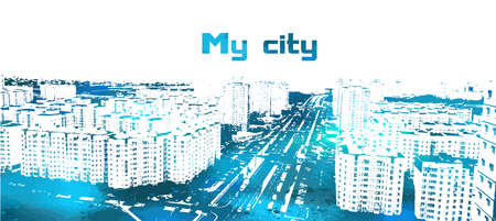 vector city scape, urban scene with grunge backgroundのイラスト素材