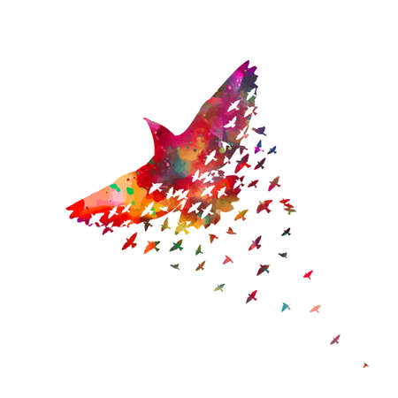 Bird watercolor. A flock of colorful birds. Vectorのイラスト素材