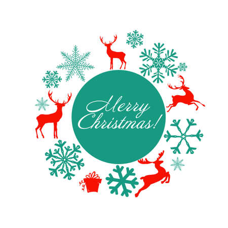 Merry Christmas and Happy New Year gold frame decoration with deer, nature and holiday ornaments. EPS10 vector.のイラスト素材