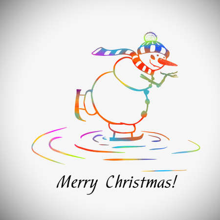 Christmas White Snowman in a Hat and Scarf Isolated on White Background, Merry Christmas and Happy New Year, Vector Illustrationのイラスト素材