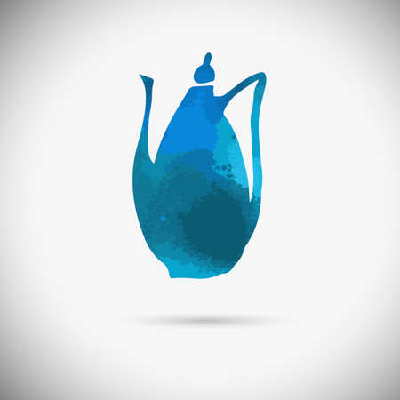 Teapot isolated on abstract background and multicolor dripping paint. Vector illustration / logo / label / tattooのイラスト素材