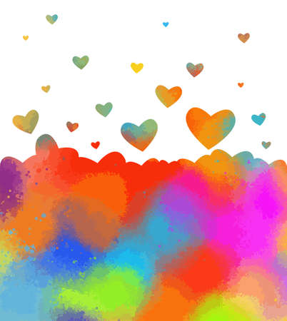 The background is red with hearts. Vector illustrationのイラスト素材