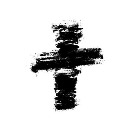 Vector banner or illustration on the religious theme. Abstract black cross with splashes, drips and inscription INRIのイラスト素材