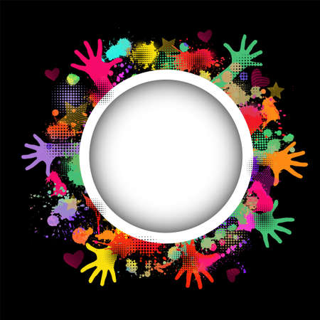 Background of blots of paint and hands of people. Friendship. We are together. Vector illustrationのイラスト素材