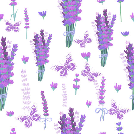 A seamless background with lavender. Vector illustrationのイラスト素材
