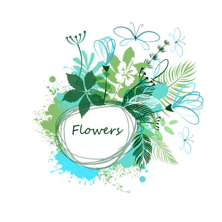 Abstract frame with leaves and flowers. Vector illustrationのイラスト素材