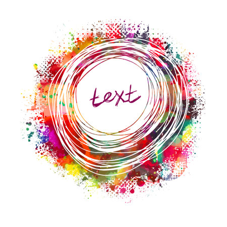 Round multi-colored frame from spots of paint. Background from blots. Grunge Design Element. Brush Strokes. Vector illustrationのイラスト素材