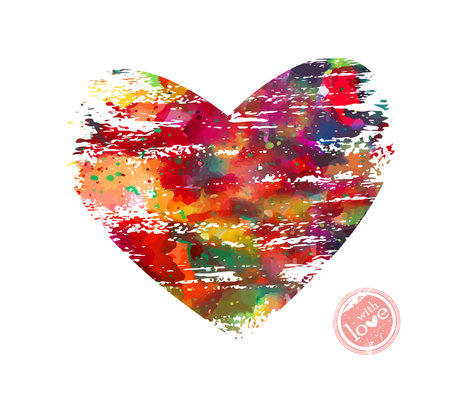 Heart made of multi-colored bright colored blots. With love. Postcard. Frame for text. Vector illustrationのイラスト素材