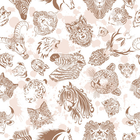 seamless leopard face pattern vector illustrationのイラスト素材