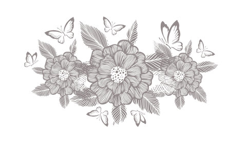 Monochrome floral graceful abstraction. With love. Vector illustrationのイラスト素材