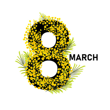 Postcard March 8. Mimosa branches. Vectorのイラスト素材