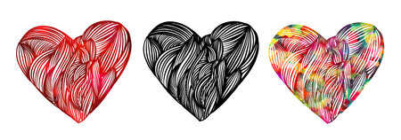Heart logo. Red love symbol made of gradient filled shapes isolated on white background. Playful,...