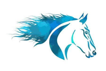 Horse blue face. Tattoo. Vector illustrationのイラスト素材