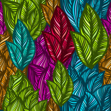 Graphic leaves seamless multicolored pattern. vector illustrationのイラスト素材