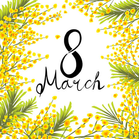 Postcard March 8. Mimosa branches. Vector illustrationのイラスト素材