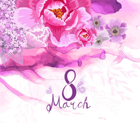March 8. Womens Day. Postcard. Vector illustrationのイラスト素材