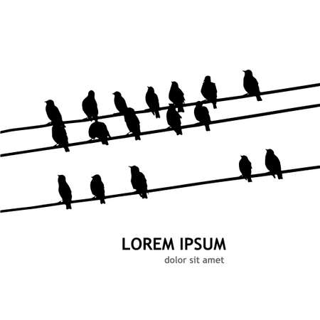 Birds on wires. Vector illustrationのイラスト素材