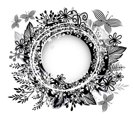 round monochrome frame made of twigs. Vector illustrationのイラスト素材