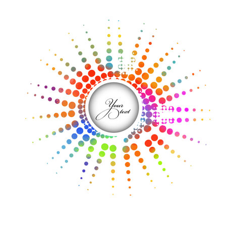 Symbol bright colorful funny sun. T-shirt print. Mixed media. Round frame for text. Vector Illustration.のイラスト素材