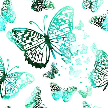 A seamless background with green butterflies. Vector illustrationのイラスト素材