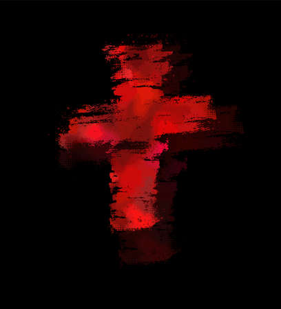 Bloody cross. Cross made of drops of paint. Vector illustrationの写真素材