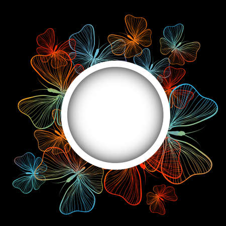 Round frame with multi-colored butterflies. With love. Vector illustrationのイラスト素材
