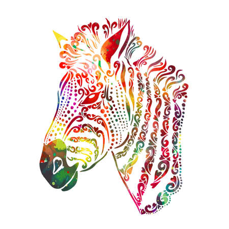 Rainbow zebra. Zebra head from patterns. Vector illustrationのイラスト素材