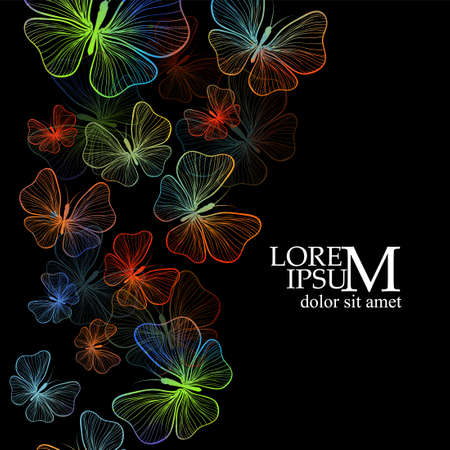 Colorful graceful butterflies from the lines on a black background . Vector illustrationのイラスト素材