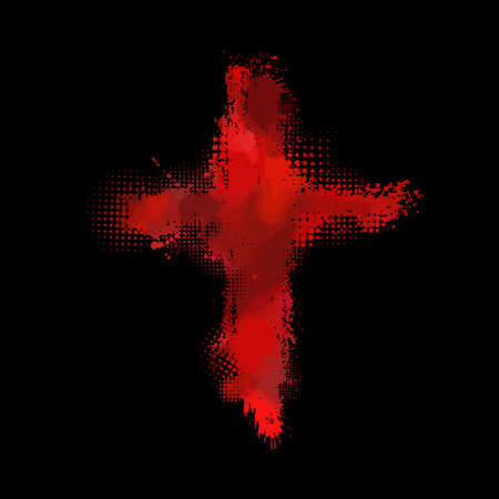 Bloody cross. Cross made of drops of paint. Vector illustrationのイラスト素材