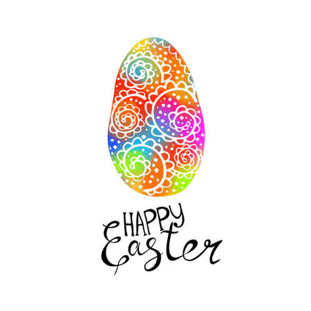 Happy Easter text. Multi-colored postcard. Mixed media. Vector illustrationのイラスト素材