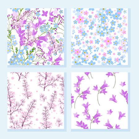 Set of seamless backgrounds with wildflowers. Vector illustrationのイラスト素材
