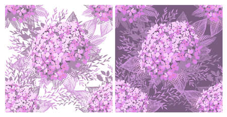 Gentle purple Vintage Botanical Seamless Background with Hydrangea. Dark and light background. Botanical Vector Illustrationのイラスト素材