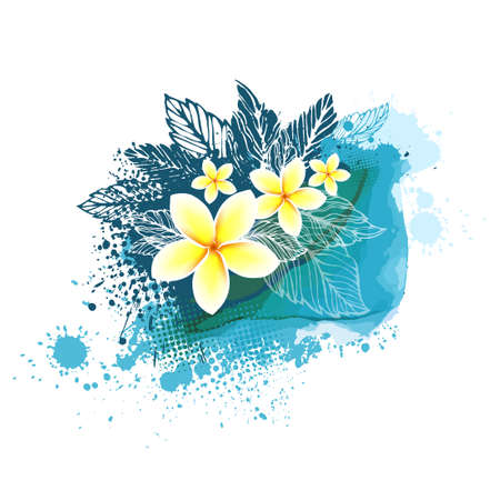 Frangipani . Plumeria. Tropical Flowers. T-shirt print. Abstract background. Vector Illustrationのイラスト素材
