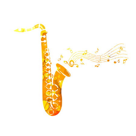Golden abstract saxophone. Vector illustrationのイラスト素材