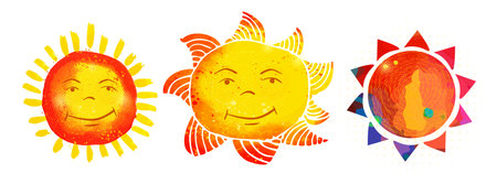 Symbol bright colorful sun set. T-shirt print. Mixed media. Vector Illustration.
