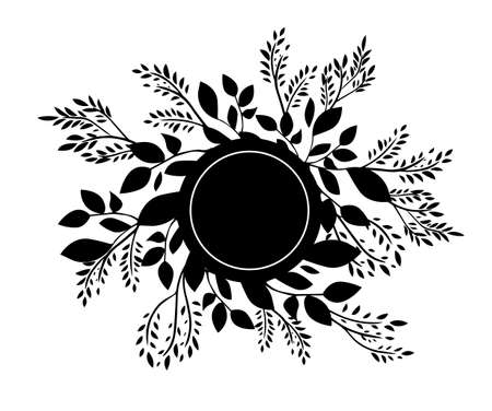 Round Black frame of leaves and twigs. Vector illustrationのイラスト素材