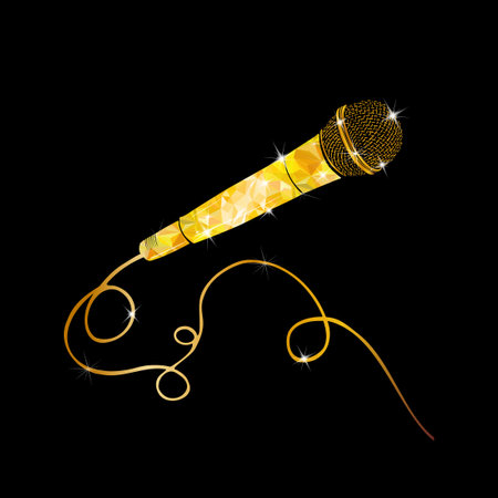 Gold microphone. Mic vector icon. Cartoon vector icon isolated on white background mic. Vector illustrationのイラスト素材
