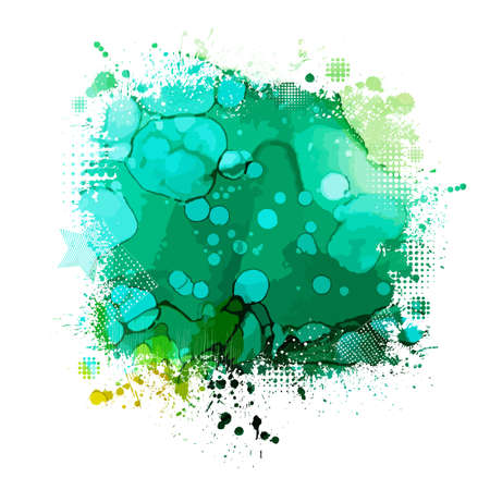 Multi color blots background. Grunge texture stroke line. Art ink dirty design. Blue-green, turquoise color paintbrush element. Vector illustrationのイラスト素材