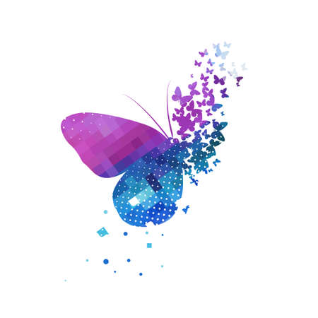 A multi-colored butterfly made of square mosaics. Vector illustrationのイラスト素材
