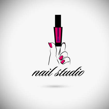A woman's hand with a can of nail polish.のイラスト素材