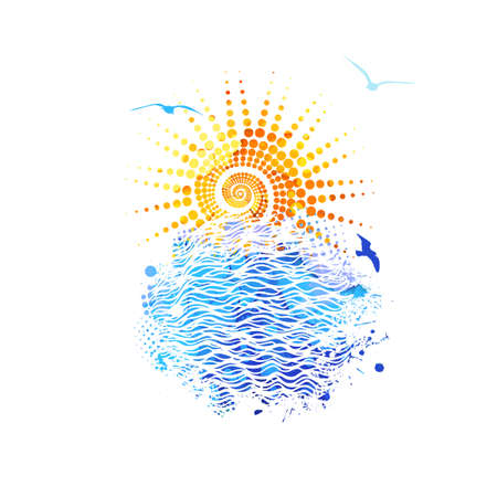 Abstraction of the sea and palms. Vector illustrationのイラスト素材