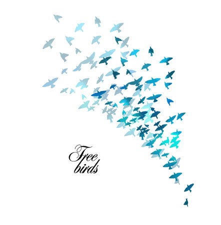 Bird watercolor. A flock of colorful birds. Mixed media. Vector illustrationのイラスト素材