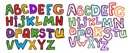 Cartoon bubble font. Colorful letters with glintのイラスト素材