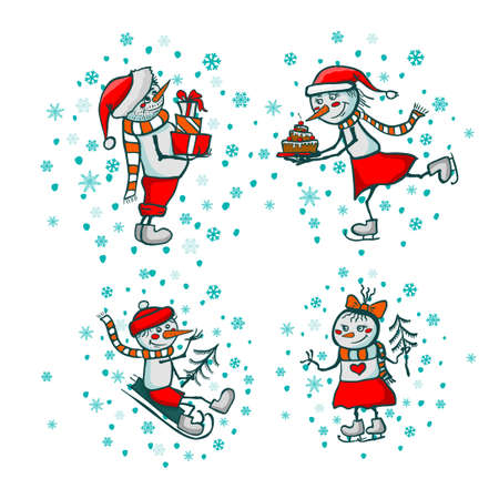 Christmas card with snowman. Vector illustrationのイラスト素材