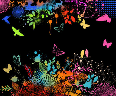 Multicolored floral abstraction background with blots. Vector illustrationのイラスト素材