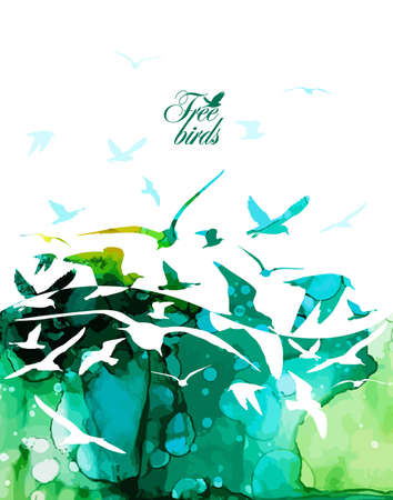 Abstract background with flying seagulls. Vector illustrationのイラスト素材