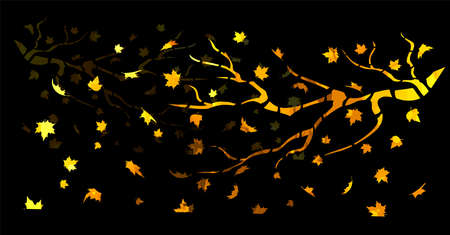 A bare tree is autumn with falling yellow leaves. Vector illustrationのイラスト素材