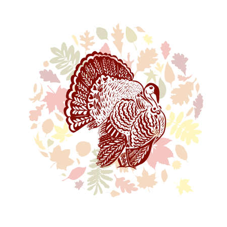 Autumn background with leaves and ears. Thanksgiving frame. turkey Vector illustration