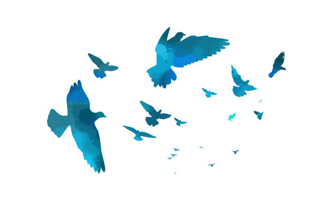 A flock of blue birds. Vector illustrationのイラスト素材