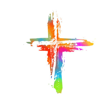 Multi-colored cross. Cross made of rainbow blots. Vector illustrationのイラスト素材